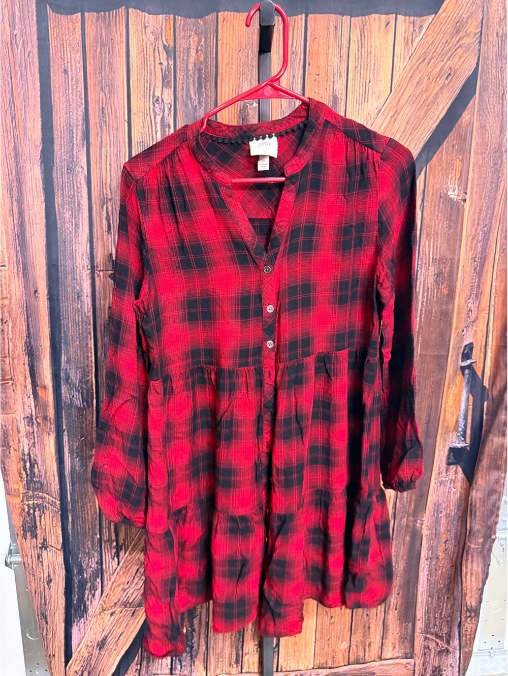 Knox Rose Red and Black Plaid Long Sleeve Dress Medium